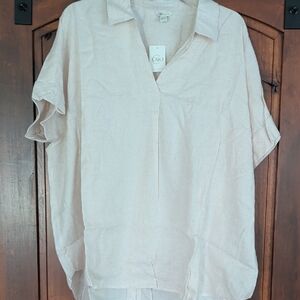 Cato Light Cream Linen-Blend V-Neck Tunic